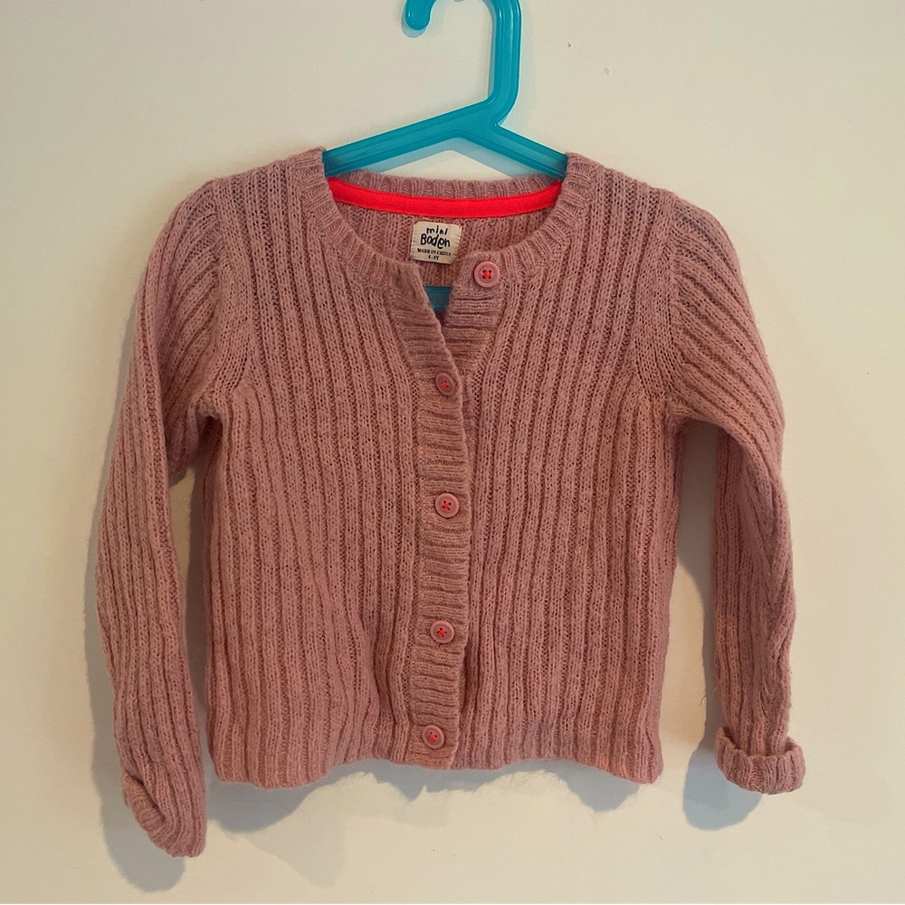 Mini Boden cute girls pink soft ribbed sweater cardigan size 4-5 sweater cardi